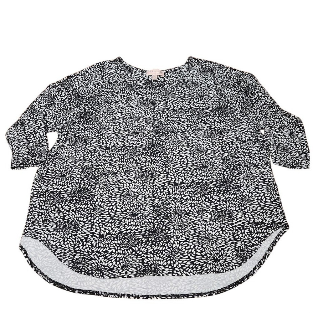 Philosophy Woman Plus Size 3X Black White Floral 3/4 Sleeve High Low Blouse 784